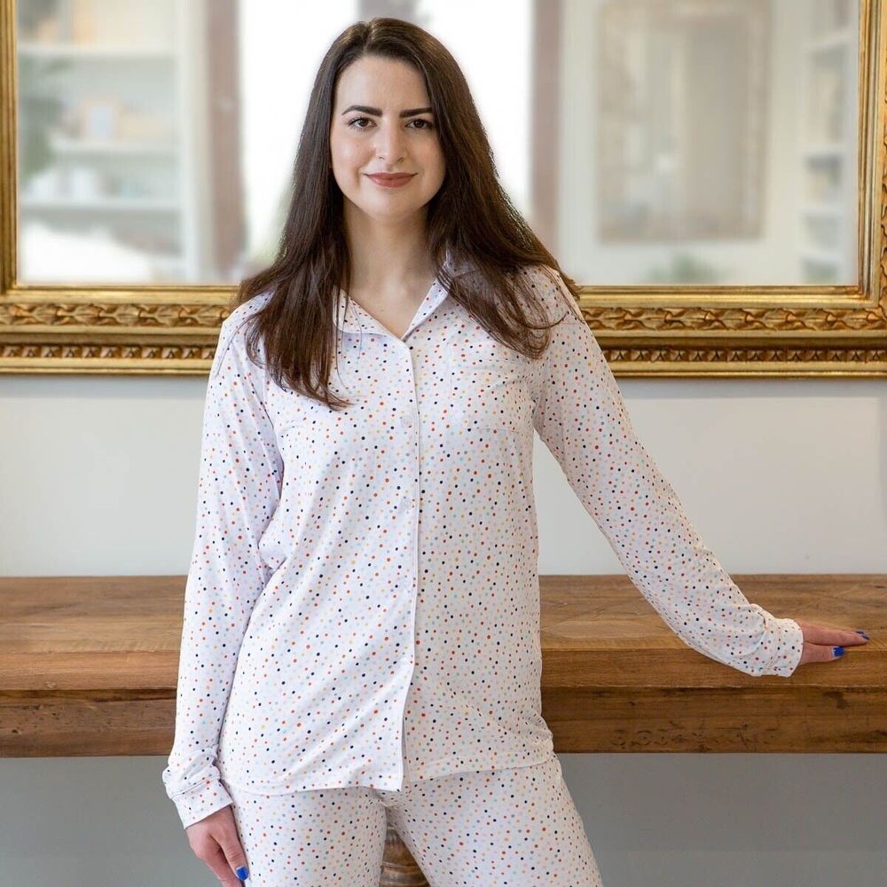 The Royal Standard Pajama Top Womans PJs On The Dot Button Up Sleep Shirt NWT XS